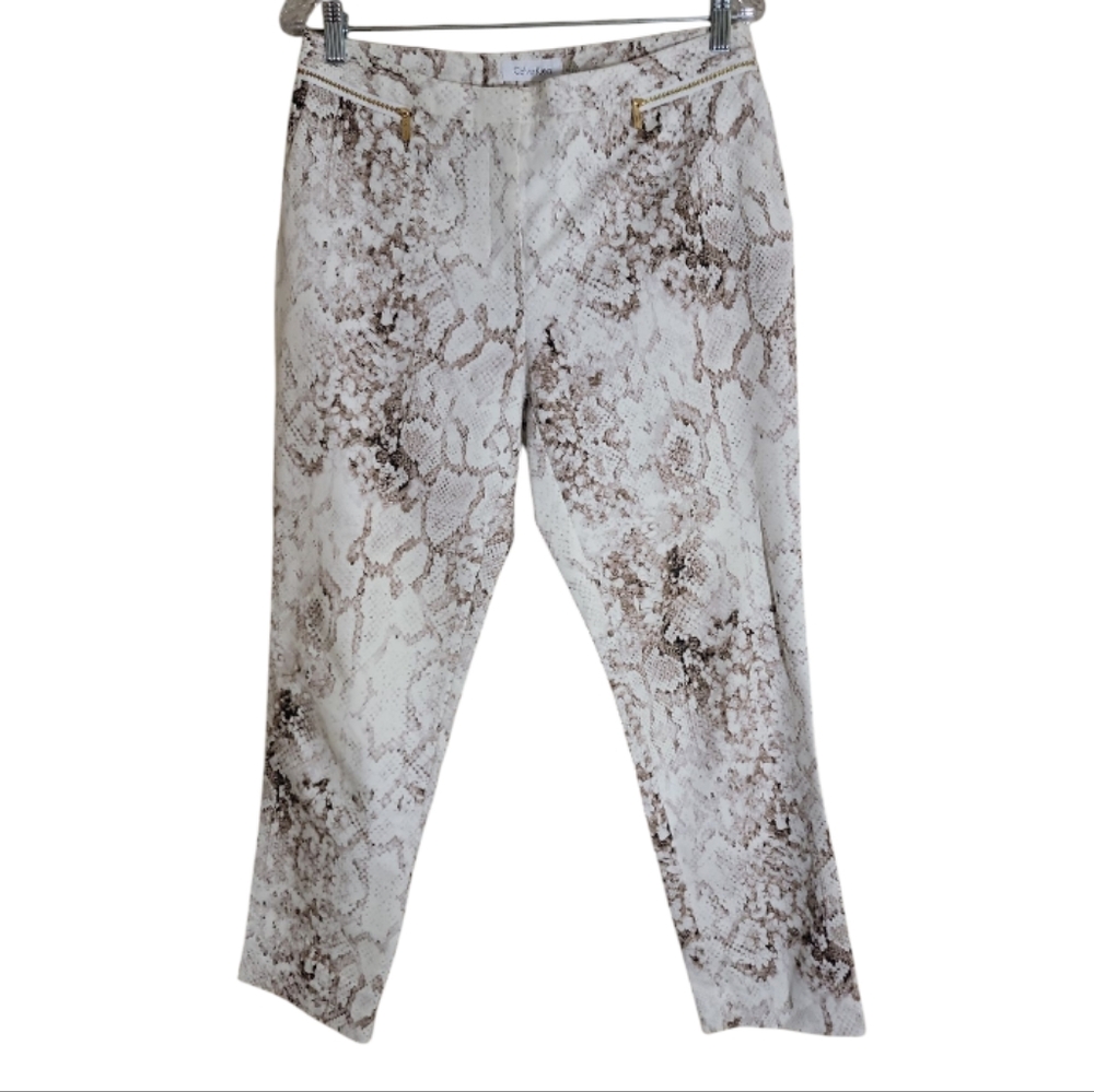 Calvin Klein snake print high rise ankle pants women's size 8 white brown black